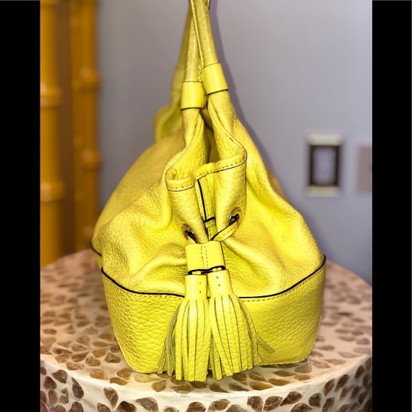 Kate Spade Bright Yellow Tote w/ Side Tassels and Striped Interior - Picture 10 of 10
